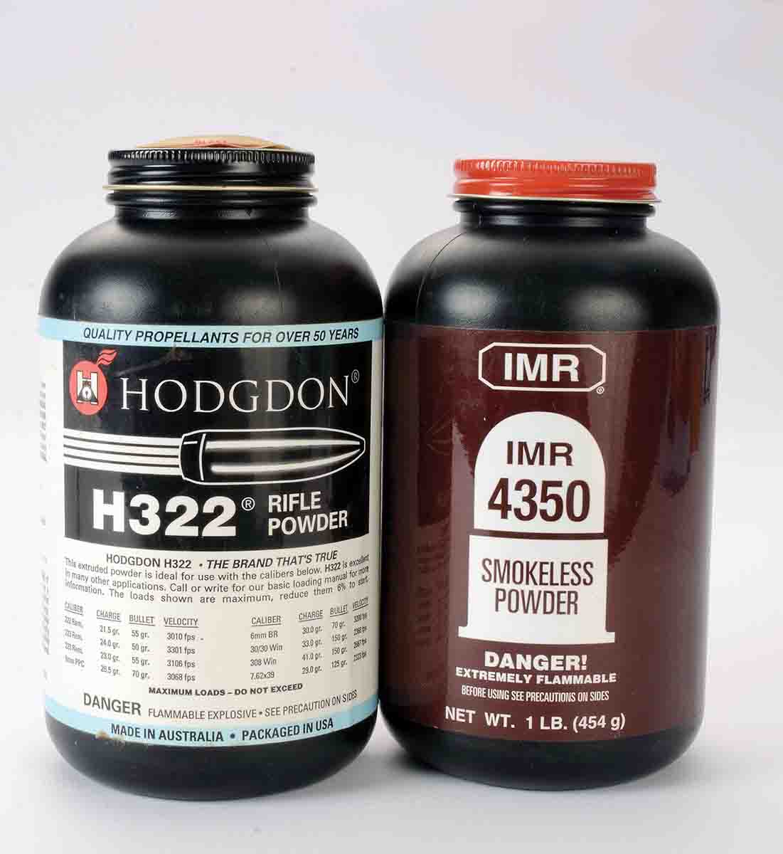 Favorite powders for rifle loads include IMR-4350 (.30-06) and Hodgdon H-322 (.223 Remington).
